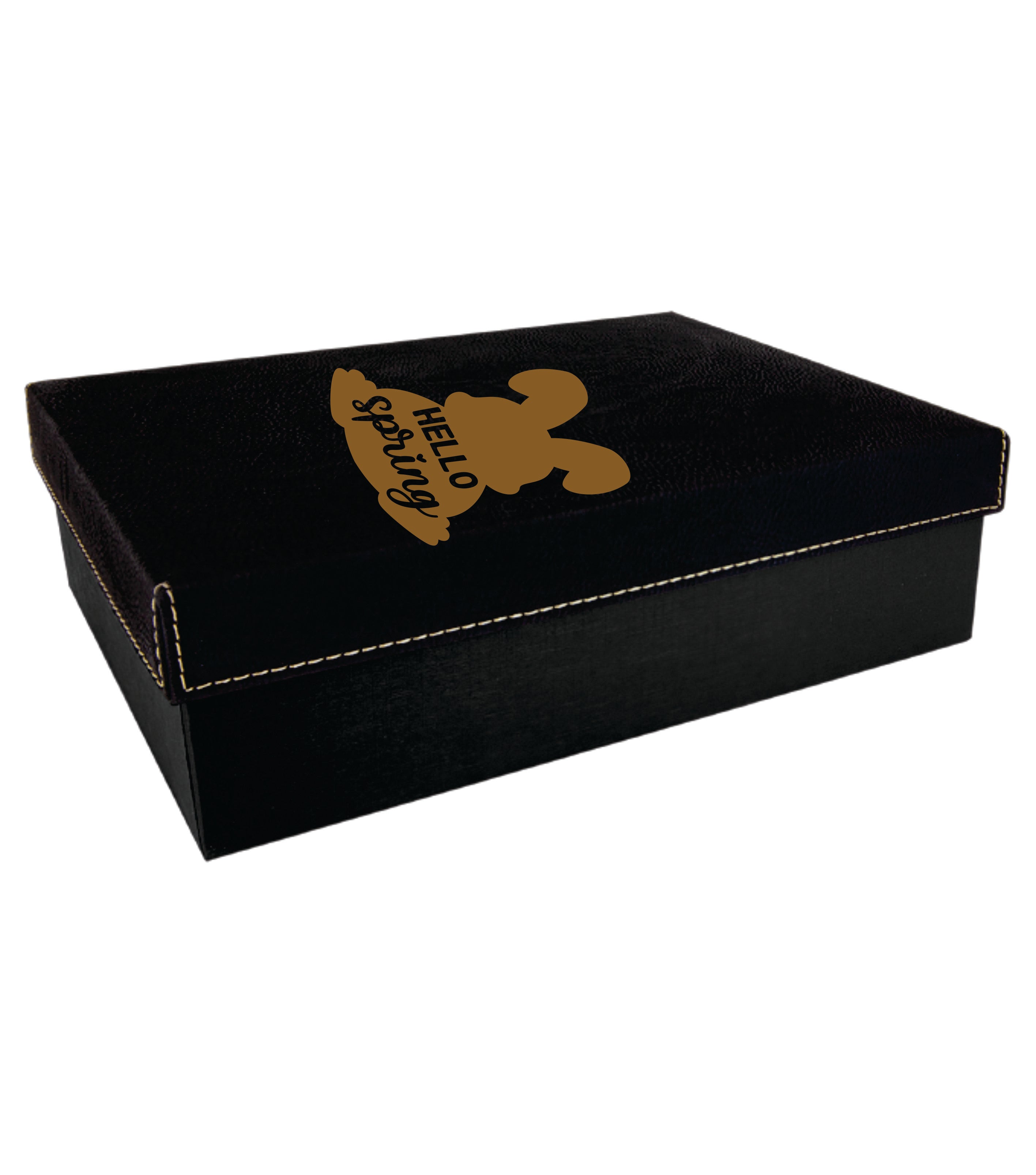 9 3/4" x 7" Black/Gold Gift Box with Laserable Leatherette Lid