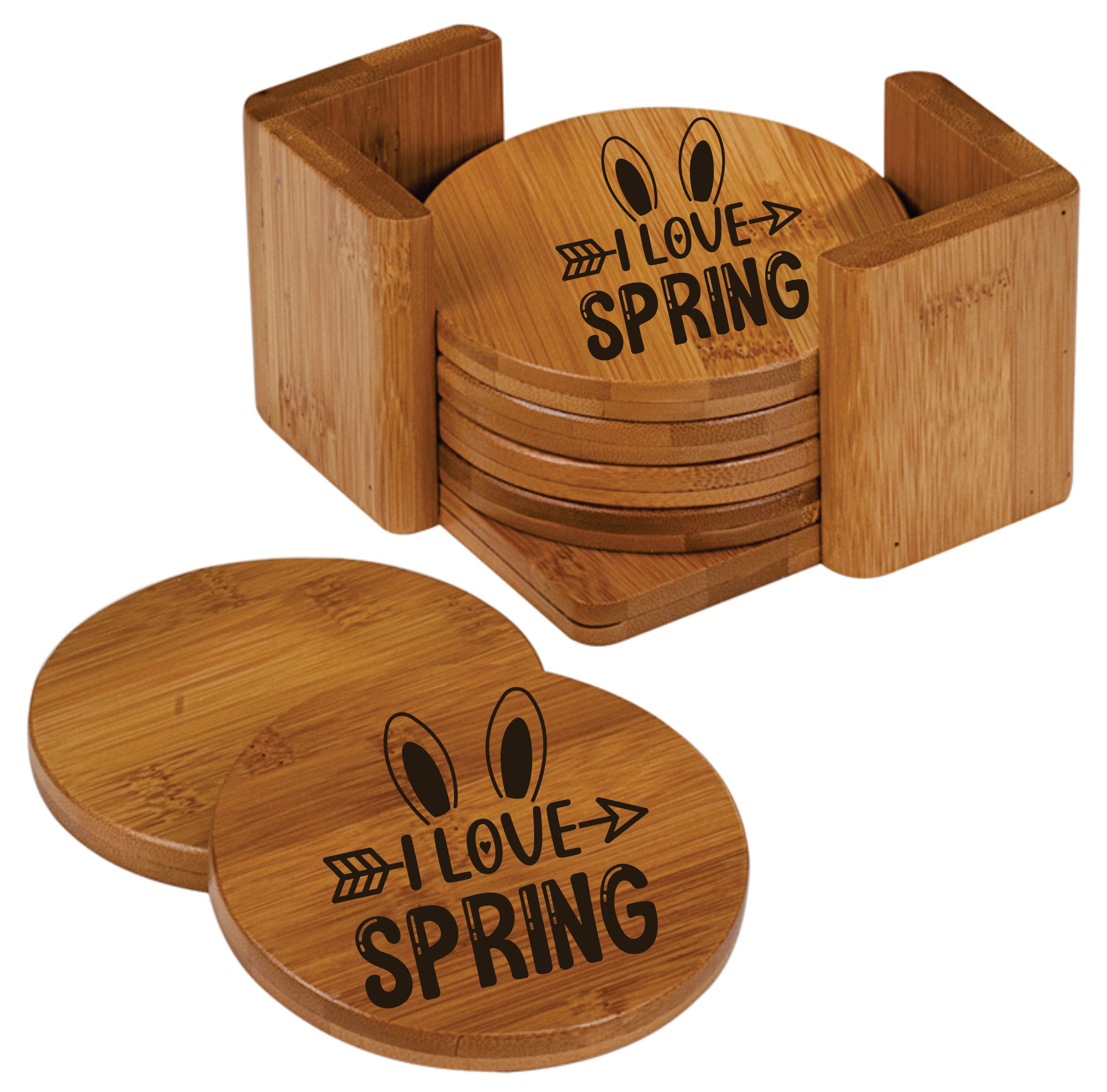 3 3/4" Bamboo Round 6-Coaster Set with Holder