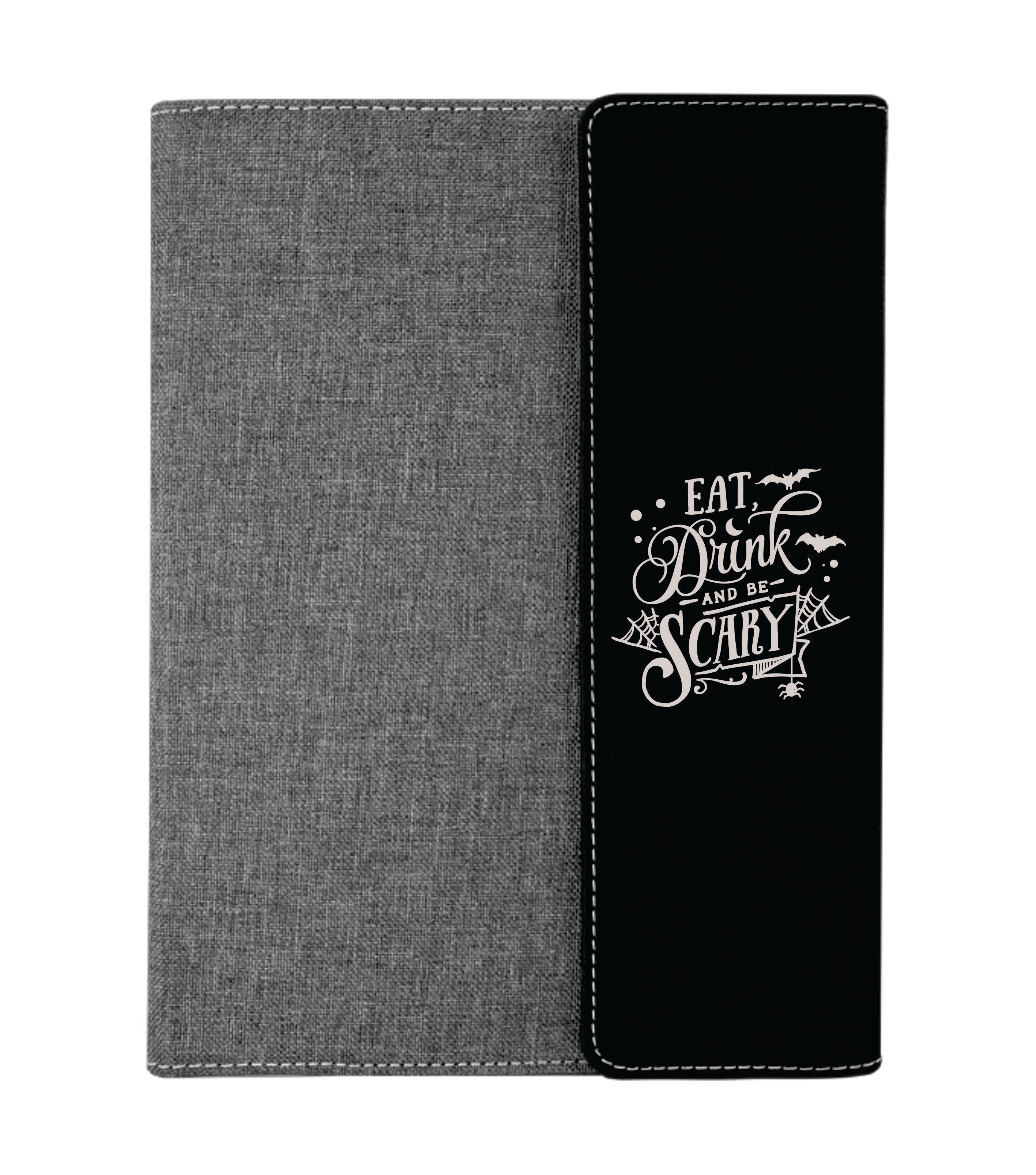 7" x 9" Black/Silver Laserable Leatherette /Gray Canvas Portfolio with Notepad