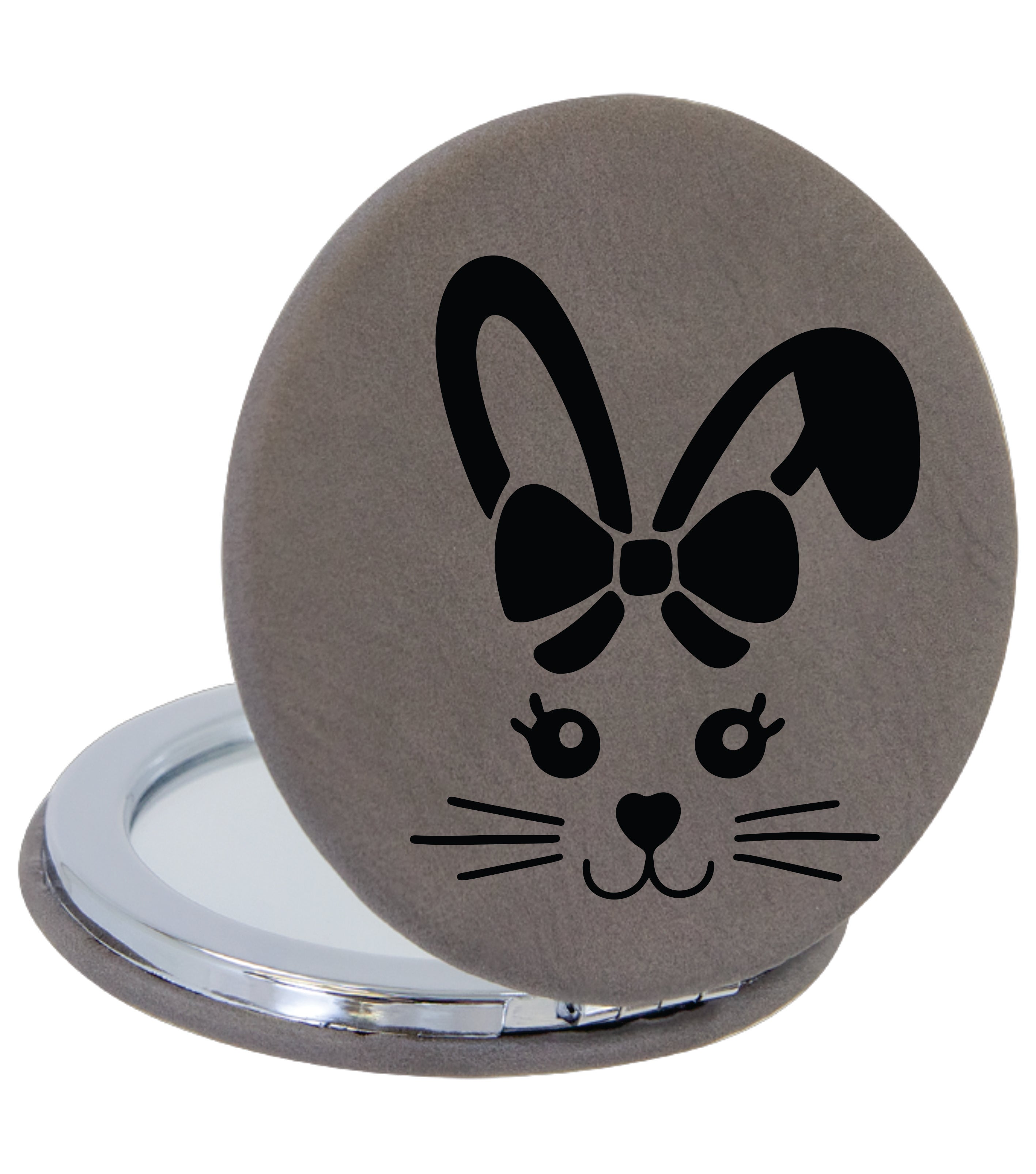 2 1/2" Gray Laserable Leatherette Compact Mirror
