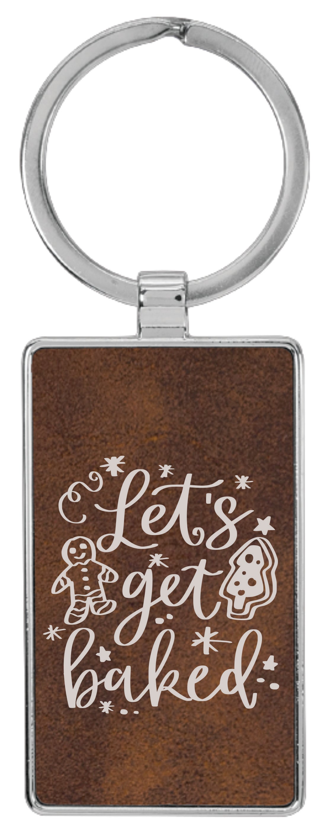2 3/4" x 1 1/4" Laserable Leatherette/Metal Rustic/Silver Rectangle Keychain