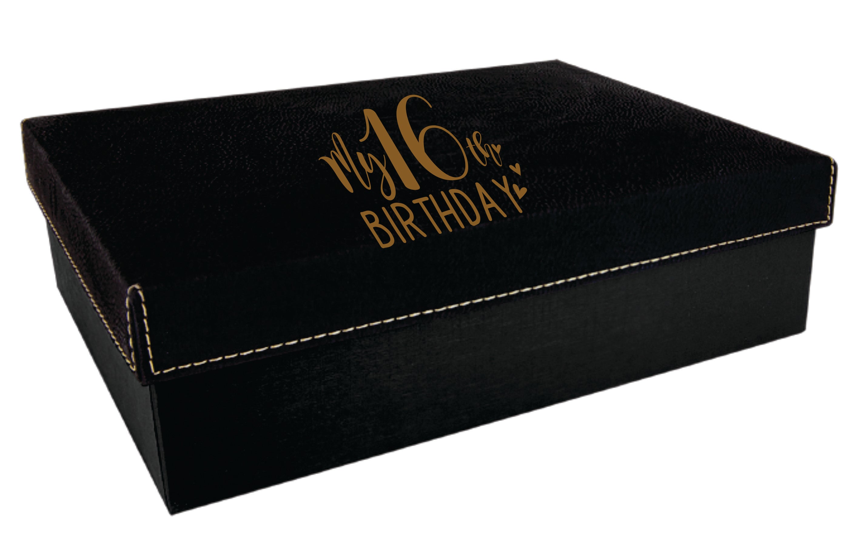 9 3/4" x 7" Black/Gold Gift Box with Laserable Leatherette Lid