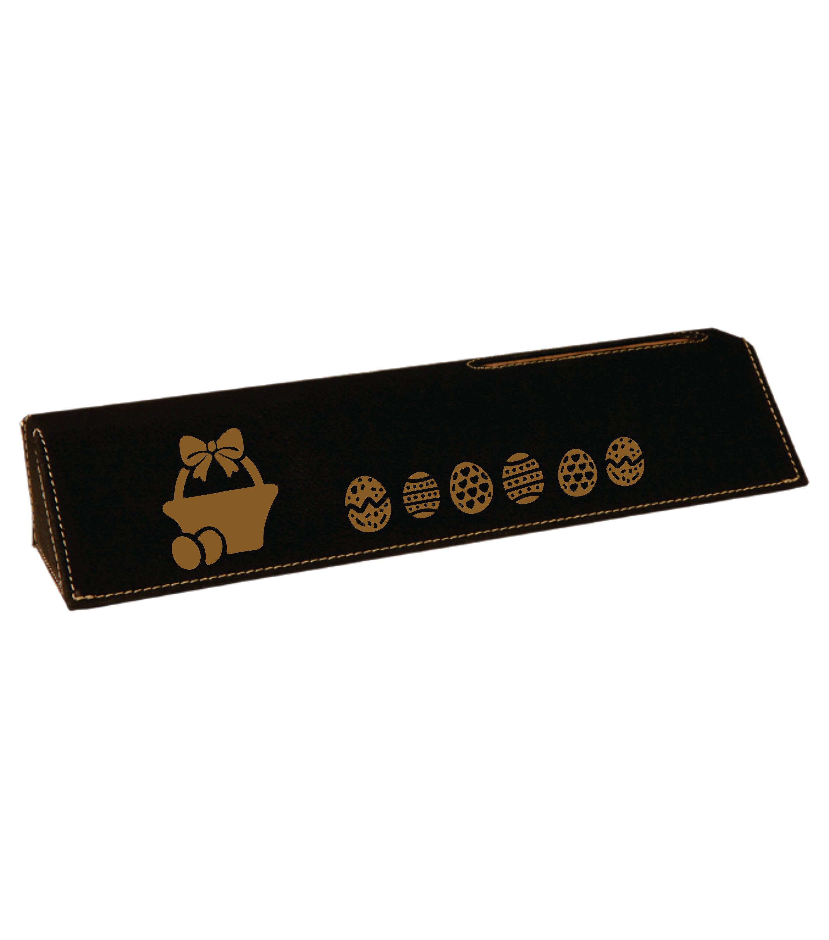 10 1/2" Black/Gold Laserable Leatherette Desk Wedge with Business Card Holder
