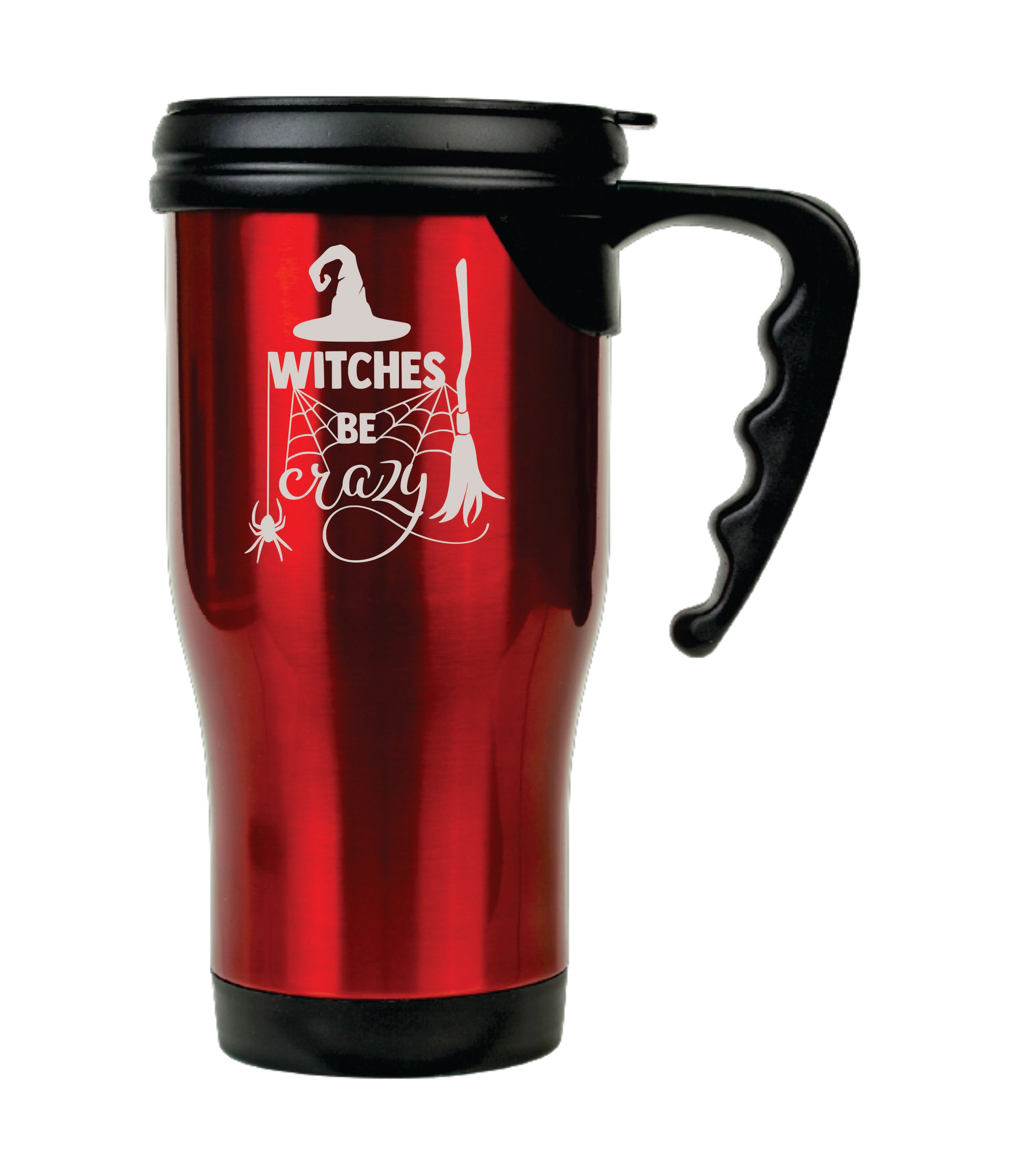 14 oz. Red Laserable Stainless Steel Travel Mug with Handle