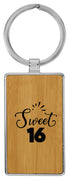 2 3/4" x 1 1/4" Laserable Leatherette/Metal Bamboo Rectangle Keychain