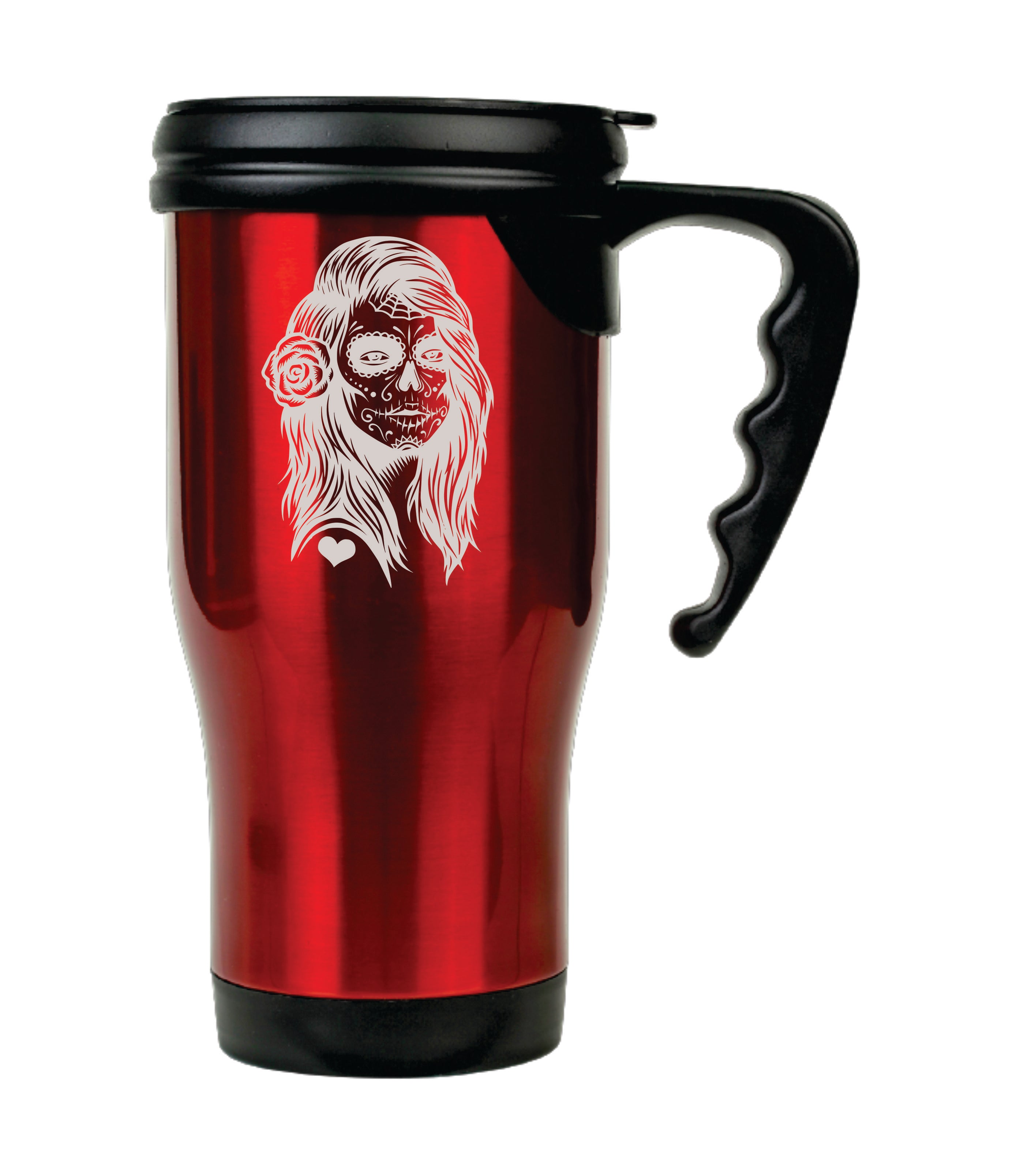 14 oz. Red Laserable Stainless Steel Travel Mug with Handle