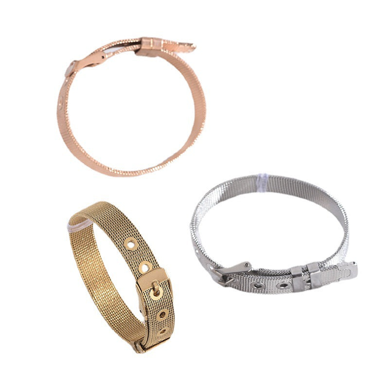 Imitation Strap Titanium Steel Bracelet Niche Design Ins Cold Style Retro Titanium Steel Bracelet for Women