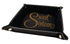 6" x 6" Black/Gold Laserable Leatherette Snap Up Tray with Gold Snaps