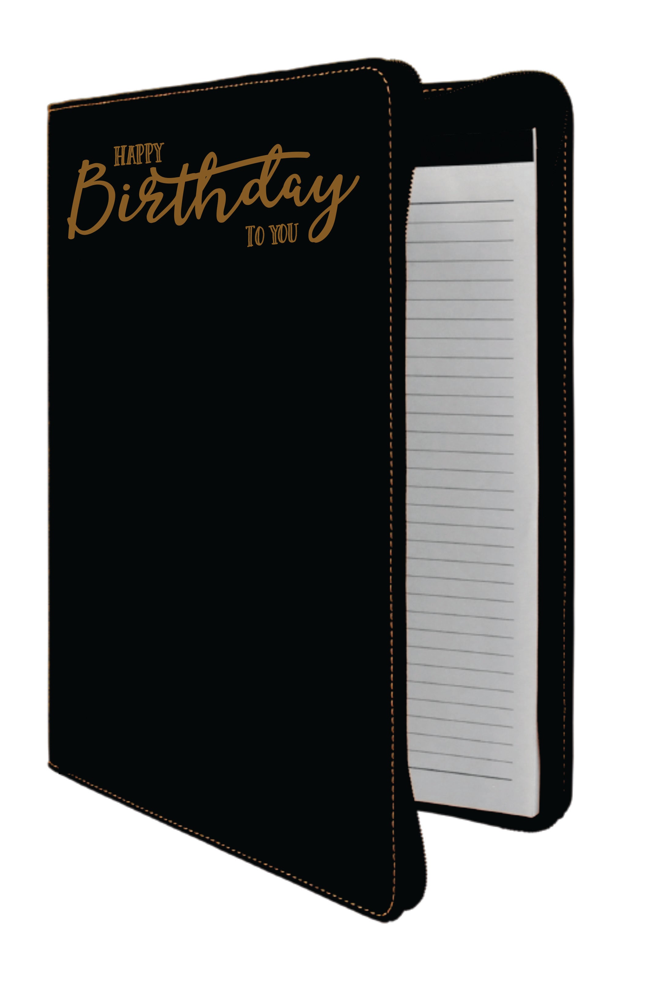 9 1/2" x 12" Black/Gold with Zipper Laserable Leatherette Portfolio with Notepad