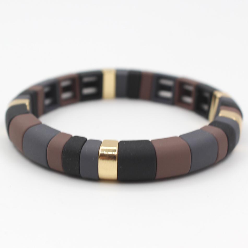 Enamel Beads Cold Color Pallete Autumn and Winter Frosted Paint New Fashionable All-Matching Men's Bracelet Geometric Square High Cold Twin Bracelet