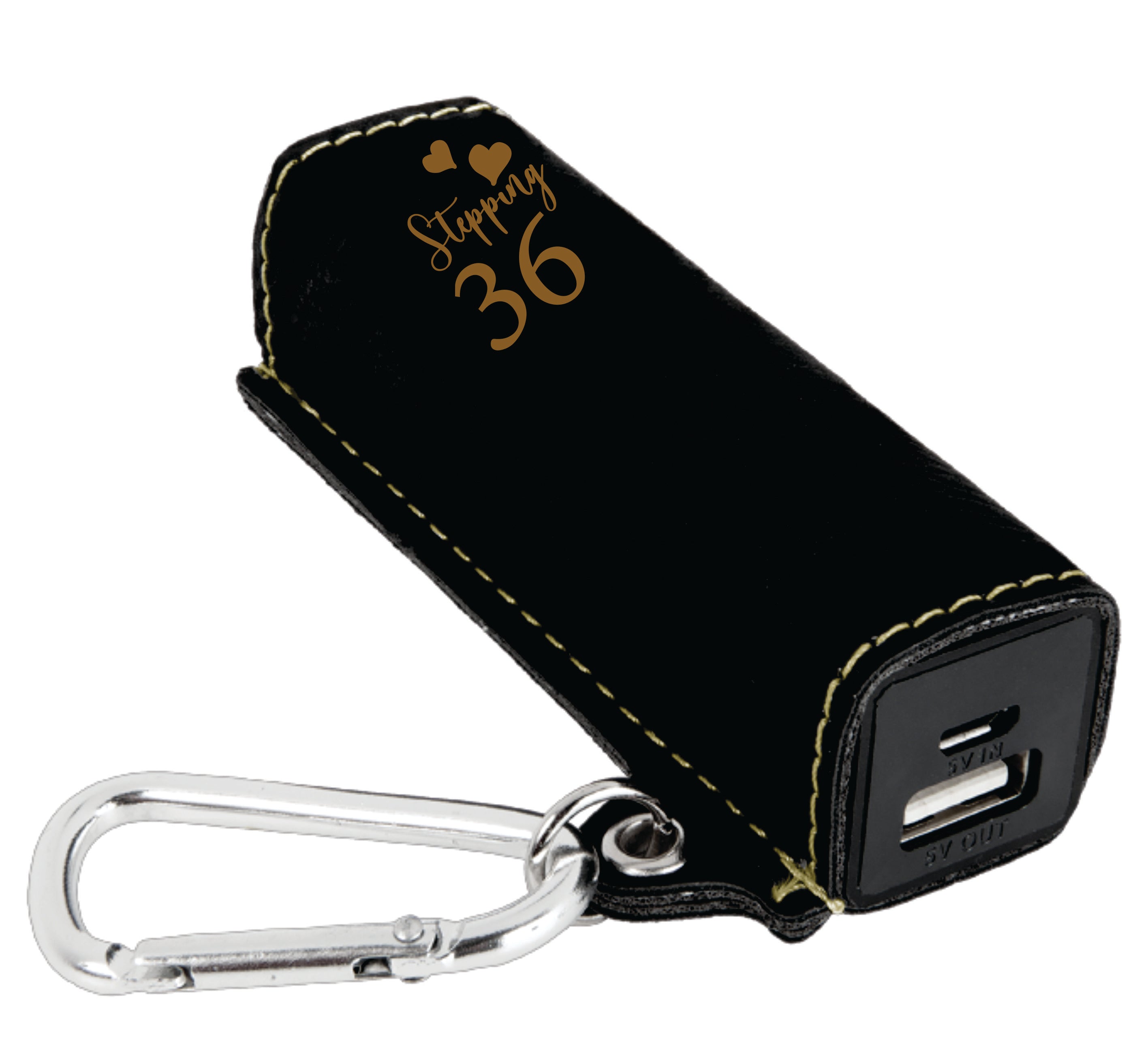 Black/Gold Laserable Leatherette 2200 mAh Power Bank with USB Cord