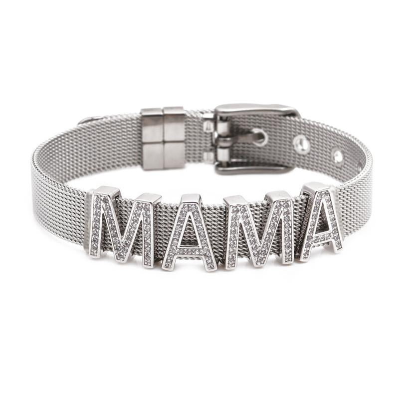 Números de letras unisex Correa de malla ajustable Pulseras y brazaletes de acero de titanio