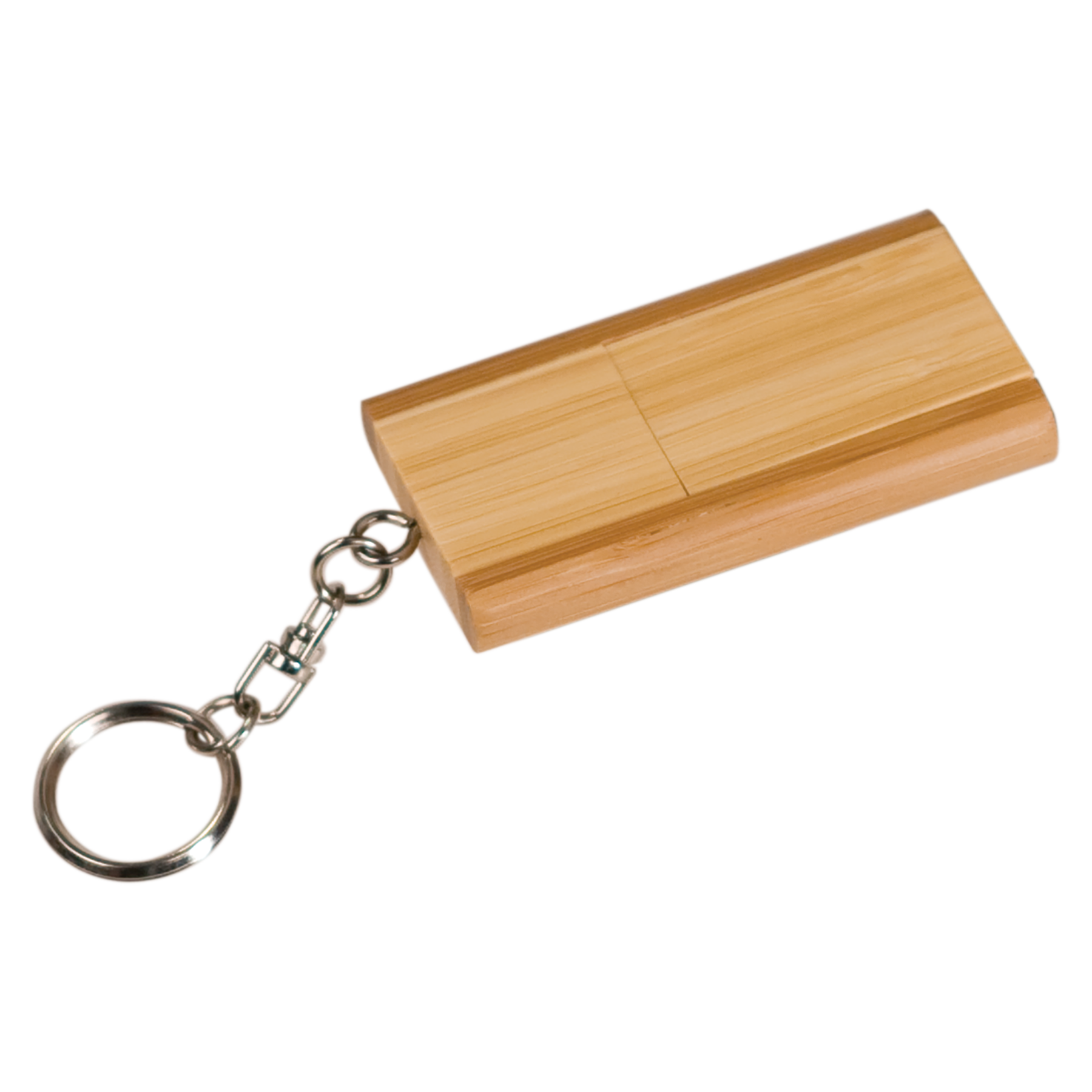 1 3/8" x 2 3/8" 8GB 2-Tone Bamboo Flip Style USB Flash Drive with Keychain