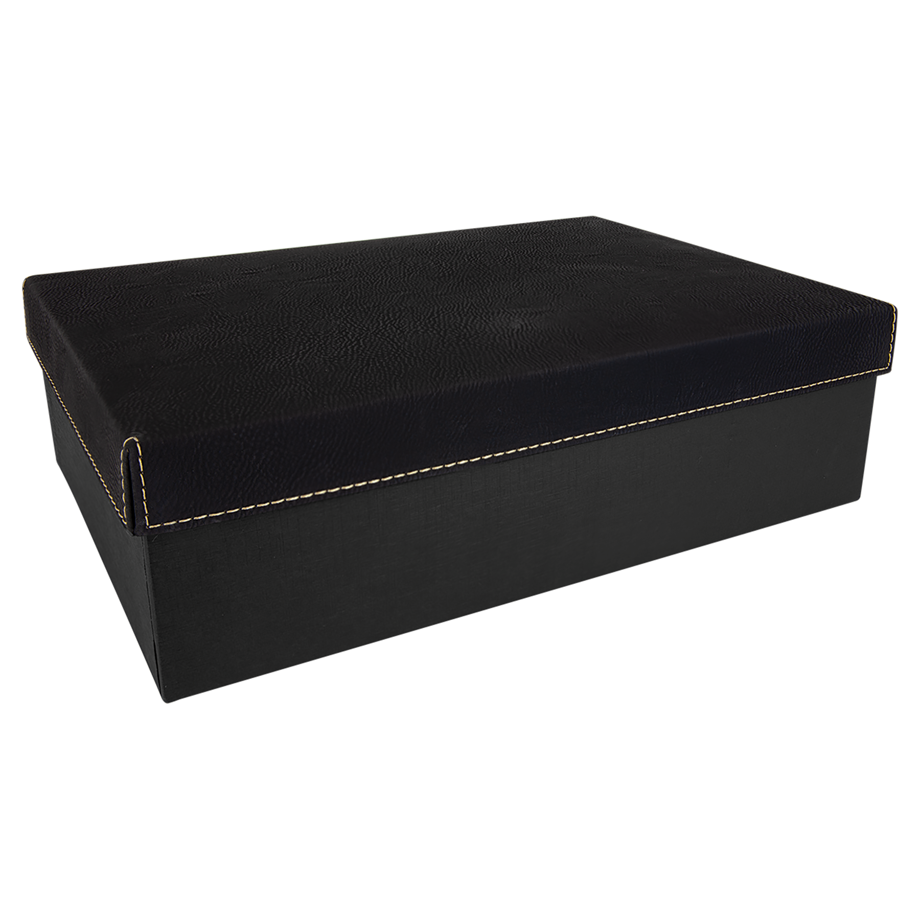 Caja de regalo negra/dorada con tapa de cuero sintético que se puede lavar con láser