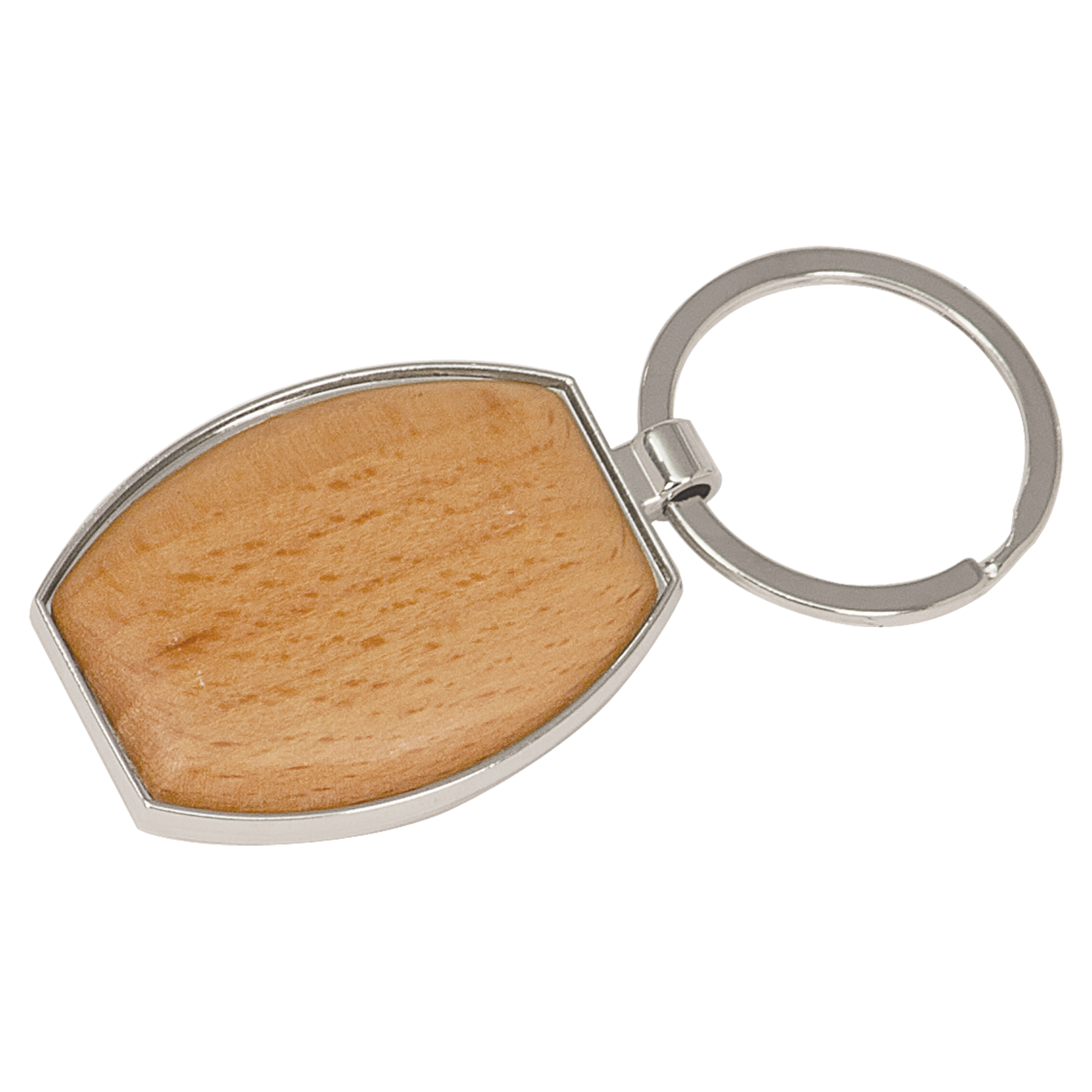 1 1/2" x 1 15/16" Silver/Wood Laserable Oval Keychain