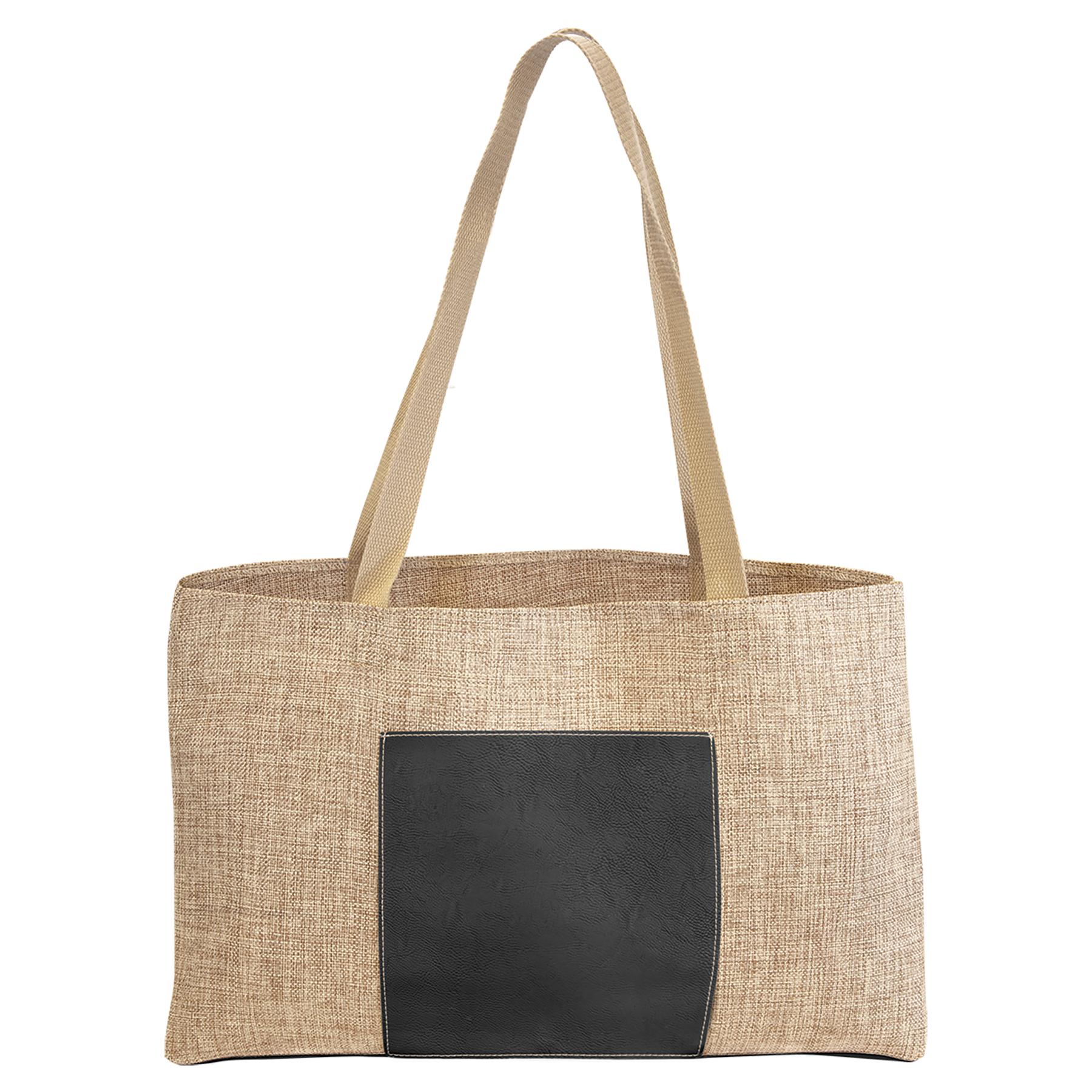 19" x 12" Burlap Bag with 5" Laserable Leatherette Gusset